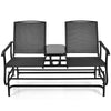 Outdoor Double Glider Chair 2-Person Patio Rocking Loveseat with Center Tempered Glass Table & Metal Frame