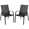 2PCS Patio Sling Chairs Outdoor Dining Chairs with Armrests & Breathable Fabric, Steel Frame Deck Chairs for Garden Backyard