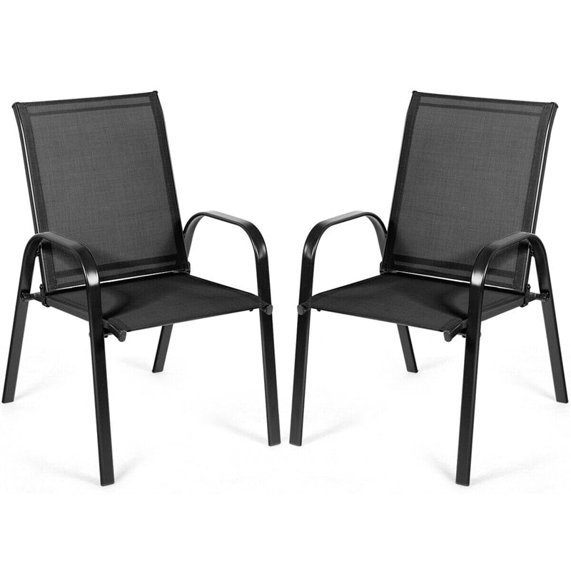 2PCS Patio Sling Chairs Outdoor Dining Chairs with Armrests & Breathable Fabric, Steel Frame Deck Chairs for Garden Backyard