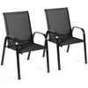 2PCS Patio Sling Chairs Outdoor Dining Chairs with Armrests & Breathable Fabric, Steel Frame Deck Chairs for Garden Backyard