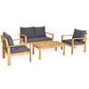 4 Piece Acacia Wood Patio Conversation Set Outdoor Chat Set with Loveseat Chairs & Coffee Table