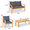 4 Piece Acacia Wood Patio Conversation Set Outdoor Chat Set with Loveseat Chairs & Coffee Table