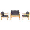 4 Piece Acacia Wood Patio Conversation Set Outdoor Chat Set with Loveseat Chairs & Coffee Table