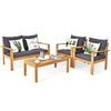 4 Piece Acacia Wood Patio Conversation Set Outdoor Chat Set with Loveseat Chairs & Coffee Table