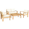 4 Piece Acacia Wood Patio Conversation Set Outdoor Chat Set with Loveseat Chairs & Coffee Table