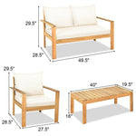 4 Piece Acacia Wood Patio Conversation Set Outdoor Chat Set with Loveseat Chairs & Coffee Table