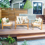 4 Piece Acacia Wood Patio Conversation Set Outdoor Chat Set with Loveseat Chairs & Coffee Table