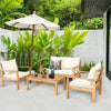 4 Piece Acacia Wood Patio Conversation Set Outdoor Chat Set with Loveseat Chairs & Coffee Table