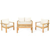 4 Piece Acacia Wood Patio Conversation Set Outdoor Chat Set with Loveseat Chairs & Coffee Table