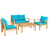 4 Piece Acacia Wood Patio Conversation Set Outdoor Chat Set with Loveseat Chairs & Coffee Table