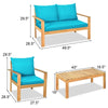 4 Piece Acacia Wood Patio Conversation Set Outdoor Chat Set with Loveseat Chairs & Coffee Table