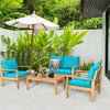 4 Piece Acacia Wood Patio Conversation Set Outdoor Chat Set with Loveseat Chairs & Coffee Table