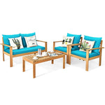 4 Piece Acacia Wood Patio Conversation Set Outdoor Chat Set with Loveseat Chairs & Coffee Table