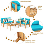 4 Piece Acacia Wood Patio Conversation Set Outdoor Chat Set with Loveseat Chairs & Coffee Table