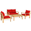 4 Piece Acacia Wood Patio Conversation Set Outdoor Chat Set with Loveseat Chairs & Coffee Table