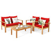 4 Piece Acacia Wood Patio Conversation Set Outdoor Chat Set with Loveseat Chairs & Coffee Table