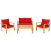 4 Piece Acacia Wood Patio Conversation Set Outdoor Chat Set with Loveseat Chairs & Coffee Table