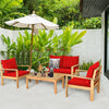 4 Piece Acacia Wood Patio Conversation Set Outdoor Chat Set with Loveseat Chairs & Coffee Table