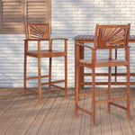 Outdoor Acacia Wood Bar Stools Set of 2, Bar Height Patio Chairs with Sunflower Backrest & Curved Armrests for Balcony Sunroom, Easy Assembly