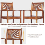 Outdoor Acacia Wood Bar Stools Set of 2, Bar Height Patio Chairs with Sunflower Backrest & Curved Armrests for Balcony Sunroom, Easy Assembly