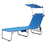 Outdoor Folding Chaise Lounge Portable Tanning Chair Sunbathing Beach Chair with Canopy Shade & Adjustable Backrest