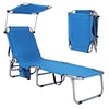 Outdoor Folding Chaise Lounge Portable Tanning Chair Sunbathing Beach Chair with Canopy Shade & Adjustable Backrest