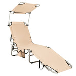 Outdoor Folding Chaise Lounge Portable Tanning Chair Sunbathing Beach Chair with Canopy Shade & Adjustable Backrest