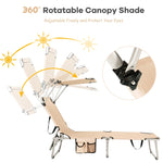 Outdoor Folding Chaise Lounge Portable Tanning Chair Sunbathing Beach Chair with Canopy Shade & Adjustable Backrest