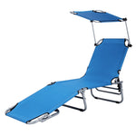 Outdoor Folding Chaise Lounge Portable Tanning Chair Sunbathing Beach Chair with Canopy Shade & Adjustable Backrest