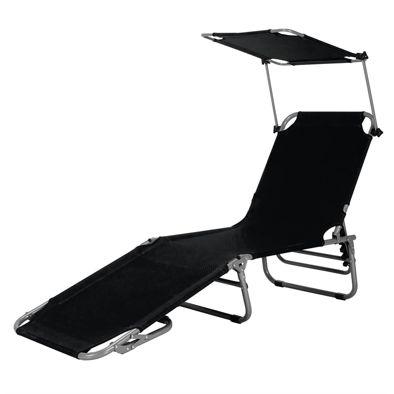 Outdoor Folding Chaise Lounge Portable Tanning Chair Sunbathing Beach Chair with Canopy Shade & Adjustable Backrest