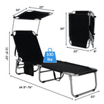 Outdoor Folding Chaise Lounge Portable Tanning Chair Sunbathing Beach Chair with Canopy Shade & Adjustable Backrest