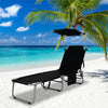 Outdoor Folding Chaise Lounge Portable Tanning Chair Sunbathing Beach Chair with Canopy Shade & Adjustable Backrest