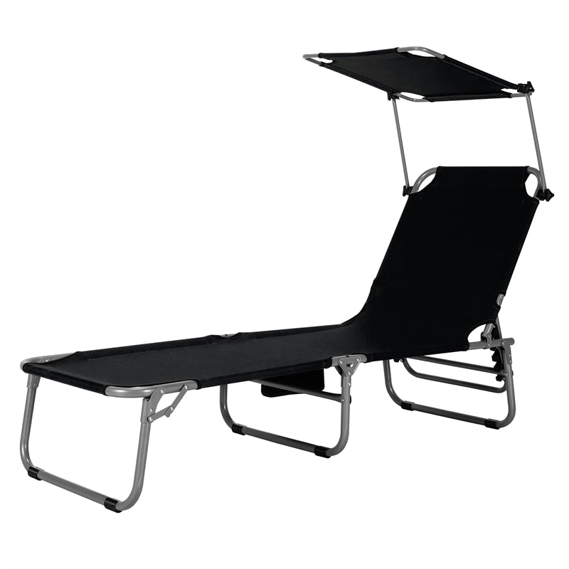 Outdoor Folding Chaise Lounge Portable Tanning Chair Sunbathing Beach Chair with Canopy Shade & Adjustable Backrest