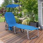 Outdoor Folding Chaise Lounge Portable Tanning Chair Sunbathing Beach Chair with Canopy Shade & Adjustable Backrest