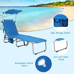 Outdoor Folding Chaise Lounge Portable Tanning Chair Sunbathing Beach Chair with Canopy Shade & Adjustable Backrest