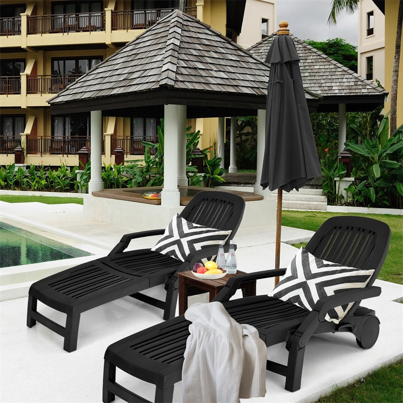 Outdoor Chaise Lounge Folding Pool Patio Lounge Chair Beach Lounger Recliner with 6-Position Adjustable Backrest & Wheels