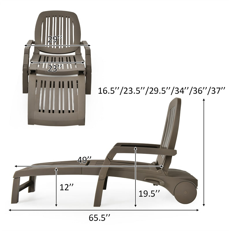 Outdoor Chaise Lounge Folding Pool Patio Lounge Chair Beach Lounger Recliner with 6-Position Adjustable Backrest & Wheels