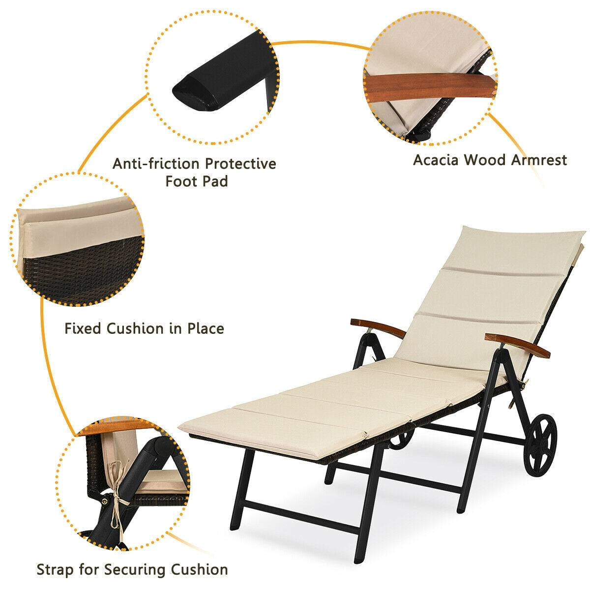 Outdoor Chaise Lounge Chair Rattan Recliner Chair