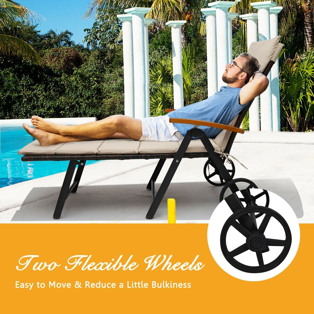 Outdoor Chaise Lounge Chair Rattan Recliner Chair