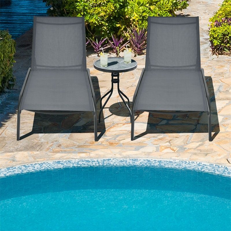 Outdoor Chaise Lounge Poolside Lounge Chair 6-Position Adjustable Reclining Patio Chair with Wheels for Backyard Pool