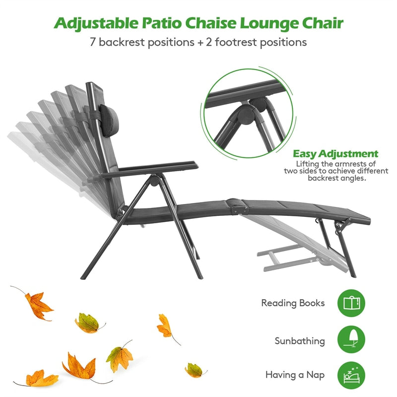 Outdoor Folding Chaise Lounge Chair Reclining Chair with 7 Adjustable Backrest Positions