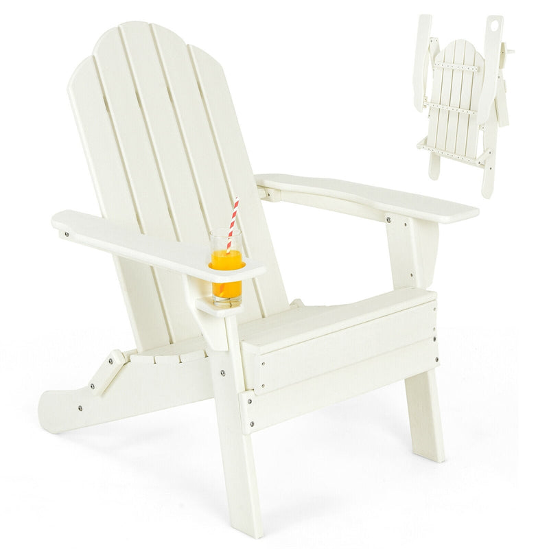 Folding Adirondack Chair Weather Resistant HDPE Patio Chair with Built-in Cup Holder, Outdoor Fire Pit Chair for Lawn Yard Balcony Deck