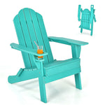 Folding Adirondack Chair Weather Resistant HDPE Patio Chair with Built-in Cup Holder, Outdoor Fire Pit Chair for Lawn Yard Balcony Deck