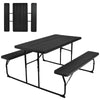 Folding Picnic Table Bench Set Outdoor Dining Table Large Camping Table with 2 Built-in Bench, HDPE Wood-like Texture, Weatherproof Steel Frame