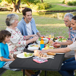 Folding Picnic Table Bench Set Outdoor Dining Table Large Camping Table with 2 Built-in Bench, HDPE Wood-like Texture, Weatherproof Steel Frame