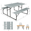 Folding Picnic Table Bench Set Outdoor Dining Table Large Camping Table with 2 Built-in Bench, HDPE Wood-like Texture, Weatherproof Steel Frame