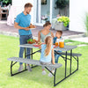 Folding Picnic Table Bench Set Outdoor Dining Table Large Camping Table with 2 Built-in Bench, HDPE Wood-like Texture, Weatherproof Steel Frame