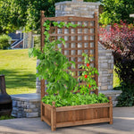 Freestanding Solid Wood Trellis with Planter Box, 50"H Vertical Raised Garden Bed Trellis for Climbing Vegetables Plants