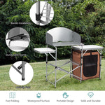 Portable Camping Kitchen Aluminum Outdoor Cooking Table Folding Grill Table 26'' Tabletop with Storage, Detachable Windscreen & Carry Bag