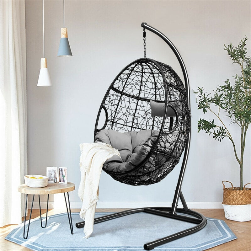 Hanging Egg Chair 36.5" Width Oversized Swing Chair Outdoor Indoor Hammock Chair with C-Hammock Stand Set, Soft Seat Cushion, Pillow